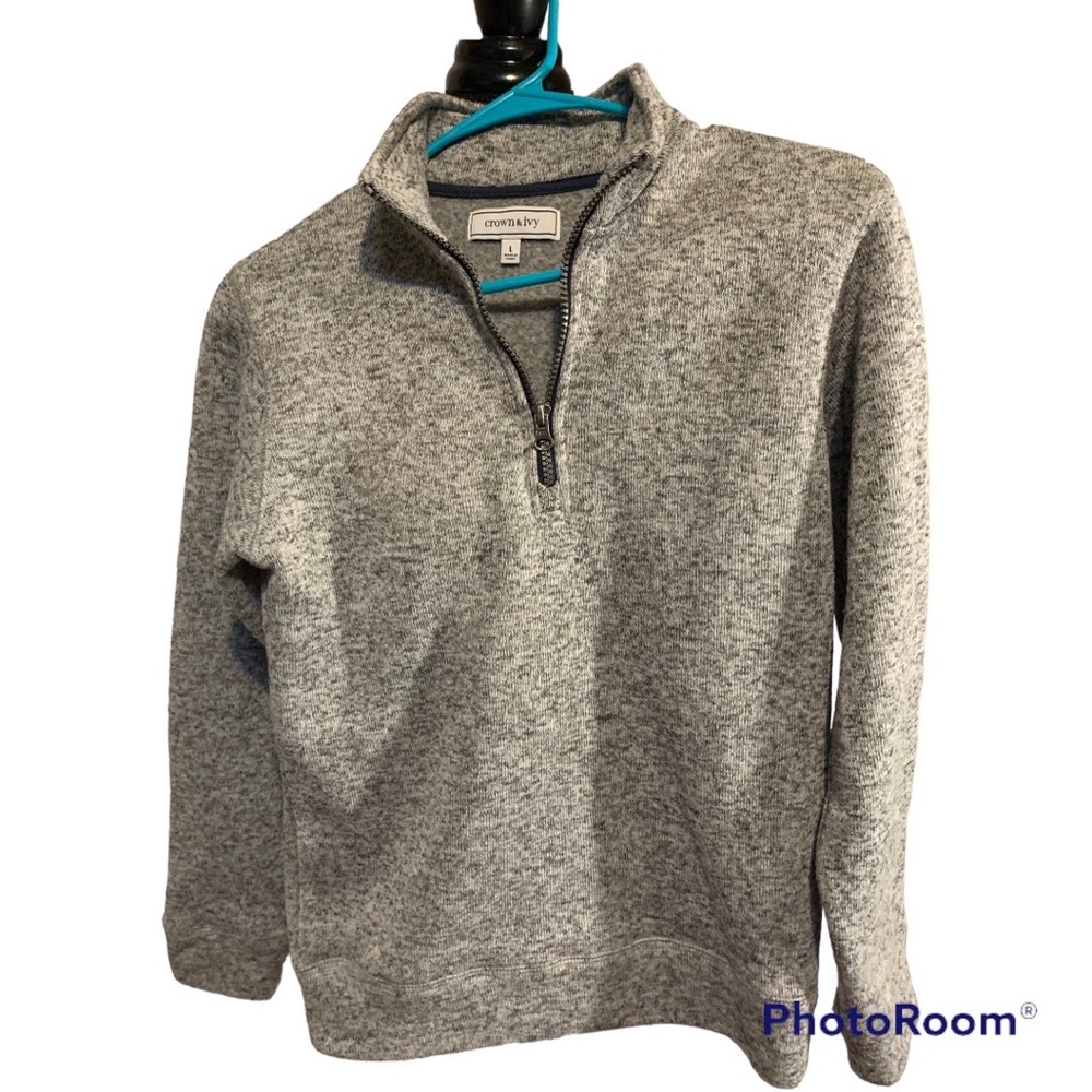 Kids Crown and Ivy Grey 1/4 Zip Long Sleeve Sweater  Size Large
